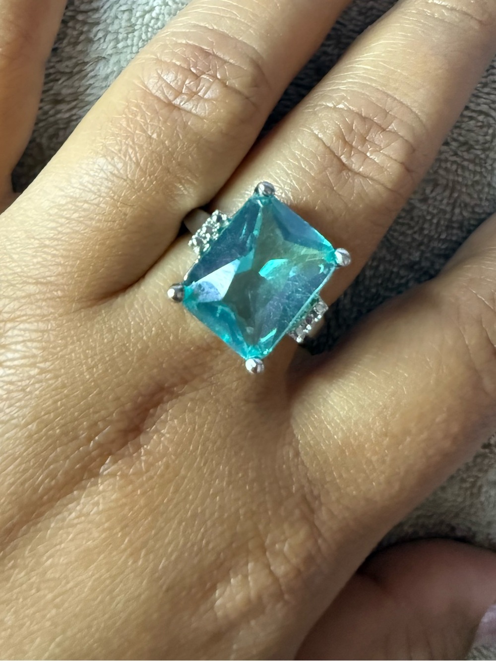 Sterling Silver Teal Rectangular-Cut Gemstone Ring